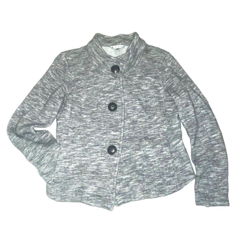CAbi Marbled Gray Short Cotton Jacket Style #596 | Small | Cozy Funnel Neck